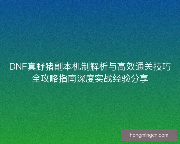 DNF真野猪副本机制解析与高效通关技巧全攻略指南深度实战经验分享